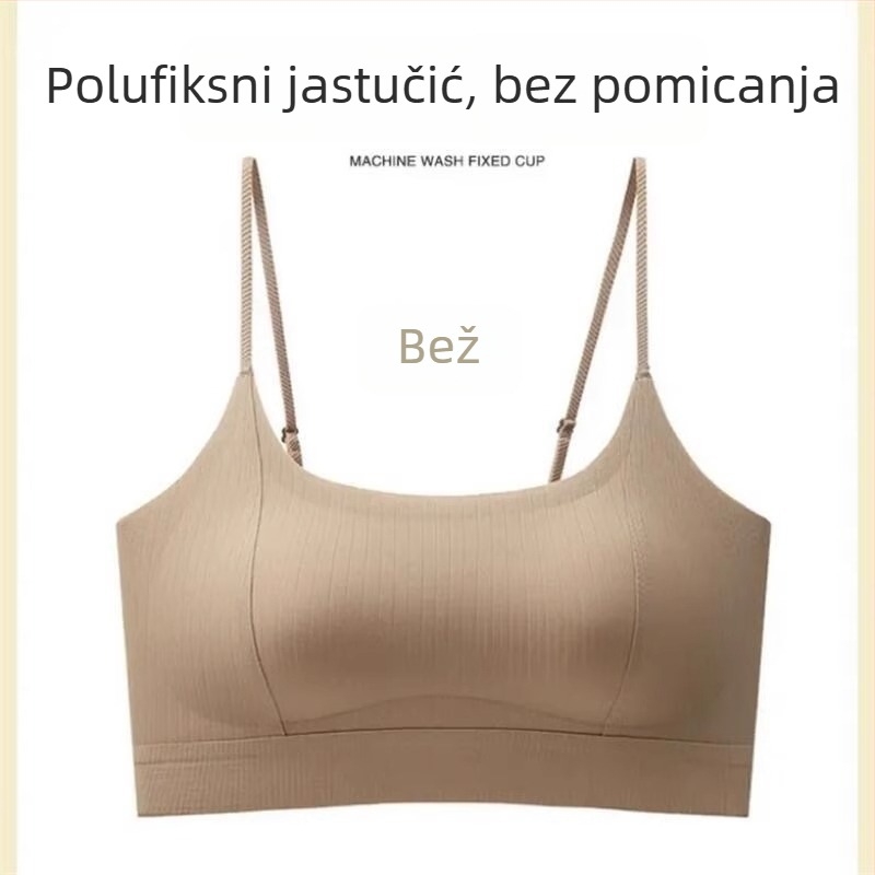 Bezšivni tube top s tankim trakama i jastučićem za prsa, zaštita od prozirnosti