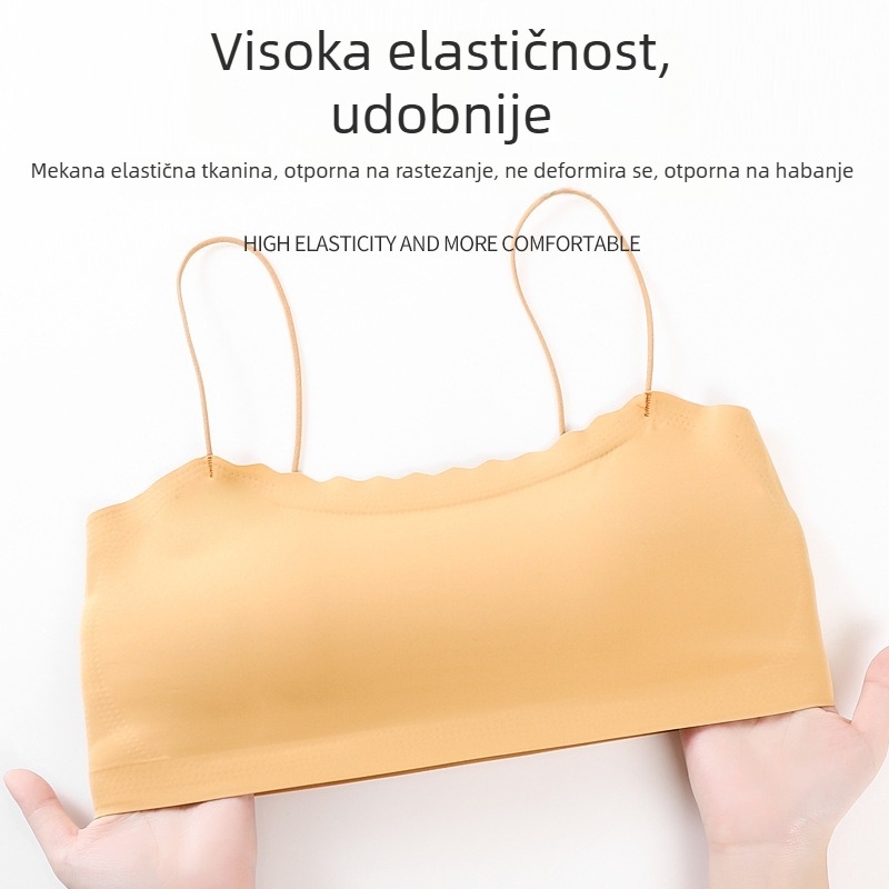 Ljetni top od ledenog svile, bez naramenica, bez šavova, s tankim remencima (najlon; oblikovana šalica; šalica 3/4; bez metalnog prstena; fiksirane dvostruke naramenice)