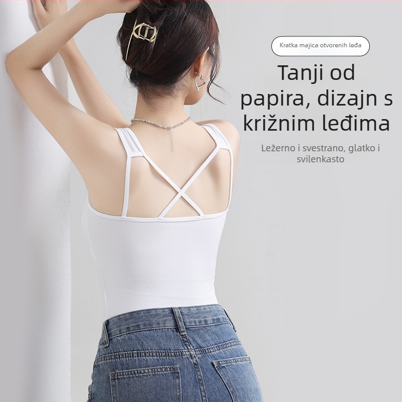 Crni cami top s ugrađenim jastučićima za poprsje, uski kroj, seksi leđa