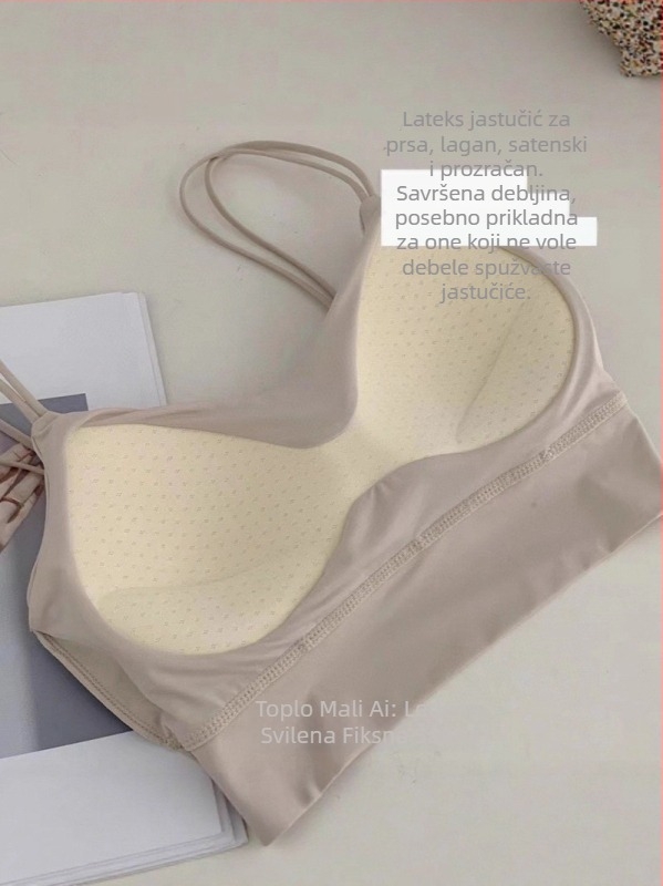 Ženska vest s ledenim svilenim materijalom s integriranim latex cupovima i dvostrukim naramenicama, uski kroj