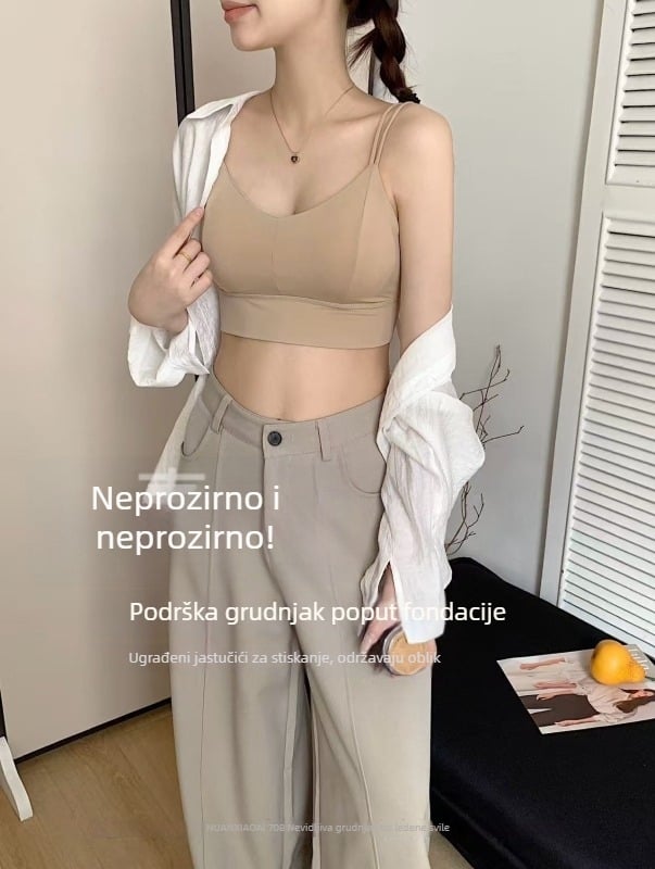 Ženska vest s ledenim svilenim materijalom s integriranim latex cupovima i dvostrukim naramenicama, uski kroj