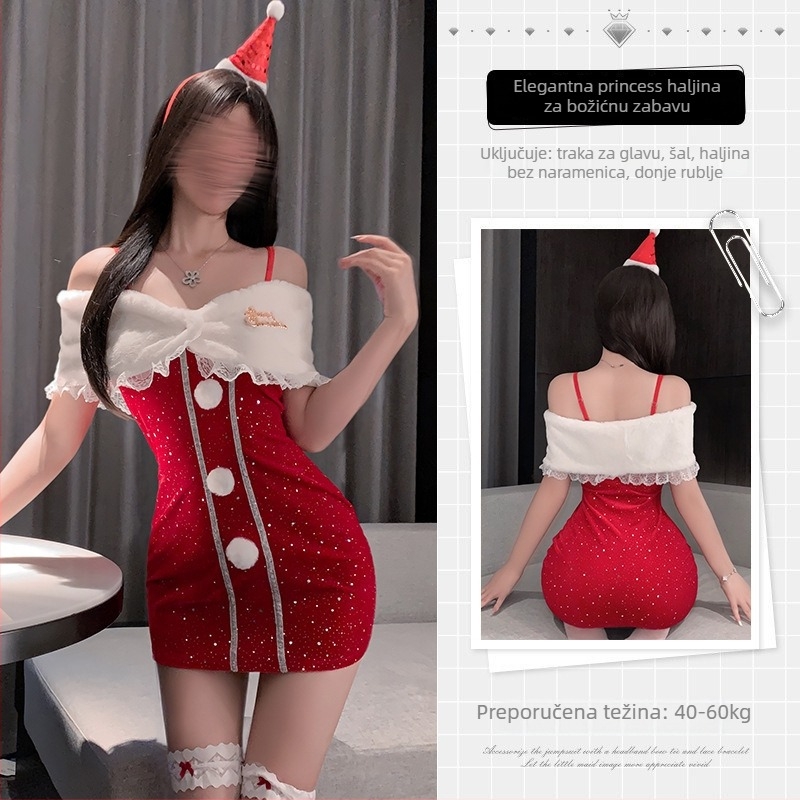 Božićni seksi top s trakama – 95% poliester, zimsko pakiranje u poklon kutiji, za žene 18–40