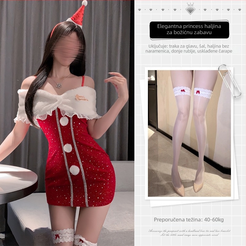 Božićni seksi top s trakama – 95% poliester, zimsko pakiranje u poklon kutiji, za žene 18–40