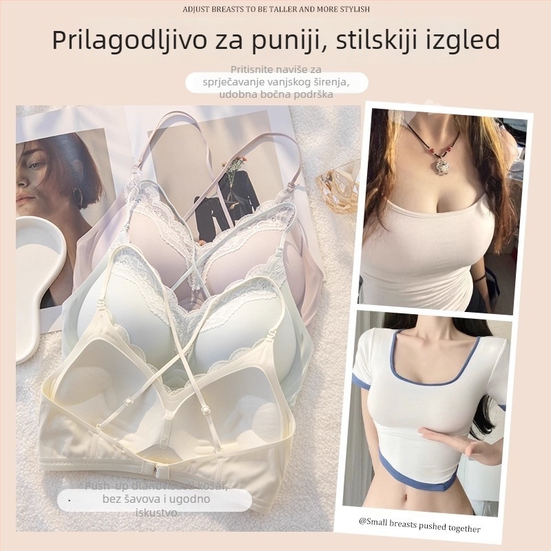 Ljetni bešavski grudnjak za male grudi, lijep leđa, križni halter, tanke naramenice, nevidljiv pod odjećom, bez žica, košarice 3/4
