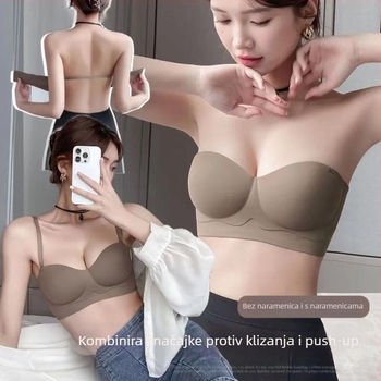 Bezrameni bandeau grudnjak s polu košaricama, bez šavova, oblikuje dojke i leđa, prozračni najlon