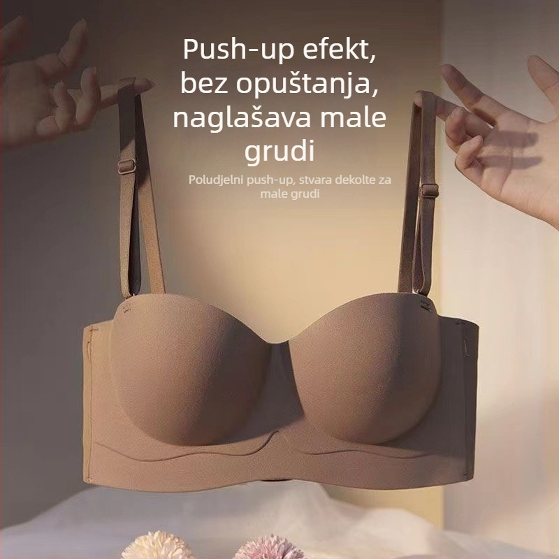 Bezrameni bandeau grudnjak s polu košaricama, bez šavova, oblikuje dojke i leđa, prozračni najlon
