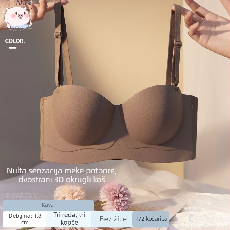 Bezrameni bandeau grudnjak s polu košaricama, bez šavova, oblikuje dojke i leđa, prozračni najlon