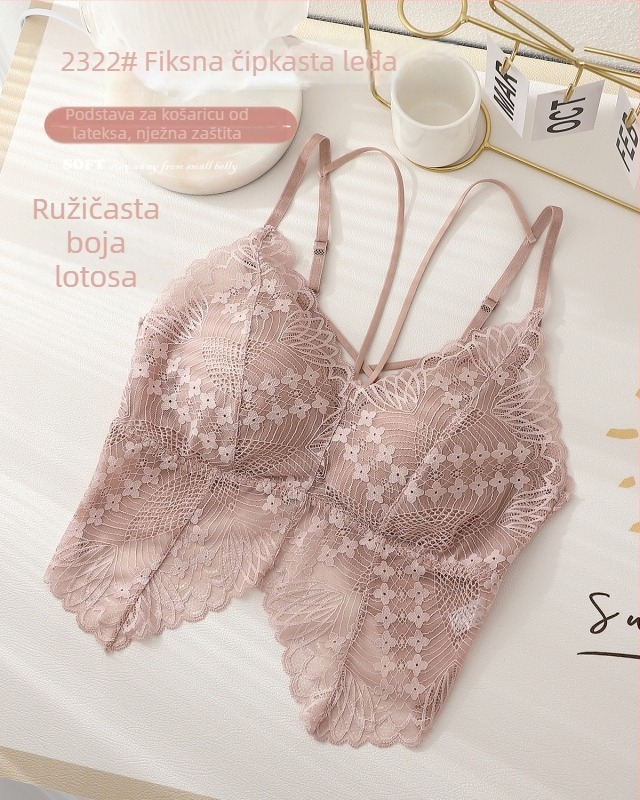 Seksi čipkasti top s križnim leđima, ugrađenim grudnjakom i jastučićima za grudi