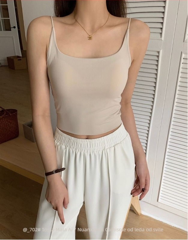 Camisole od ice silk s ugrađenim košaricama, kratka dužina, bešavni stražnji dio, tanke naramenice