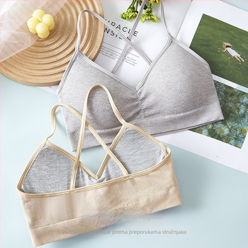Bezr žice grudnjak-tank top s trokutastim košaricama, 95–100% pamuk, odvojiva jastučić, prozračni stražnji dizajn