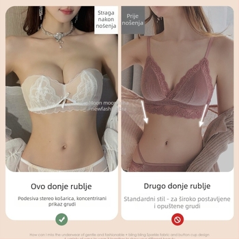 Bez naramenica grudnjak s čipkom, push-up za male grudi, bez žice