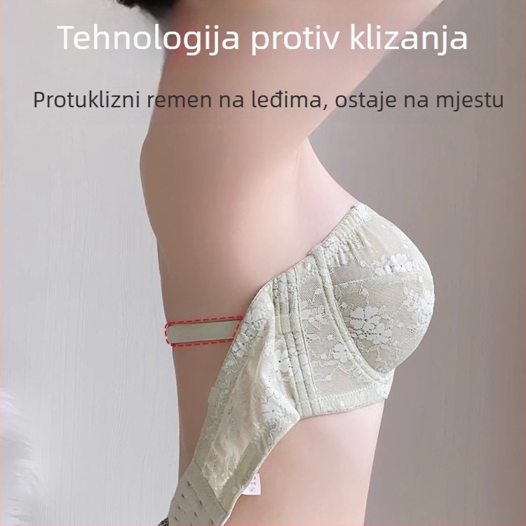 Bez naramenice grudnjak od čipke s mekšim metalnim prstenom, ultra-tanke oblikovane košarice, odvojive dvostruke naramenice