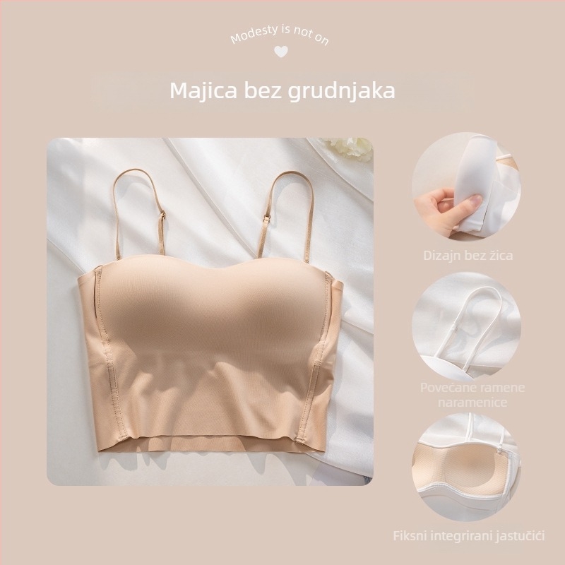 Damska potkošulja s vestnim stilom i odvojivim dvostrukim trakama; 3/4 šalica; tanke oblikovane čašice; prozračan; oblikovanje leđa