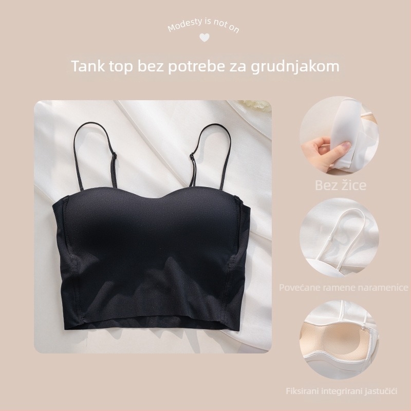 Damska potkošulja s vestnim stilom i odvojivim dvostrukim trakama; 3/4 šalica; tanke oblikovane čašice; prozračan; oblikovanje leđa