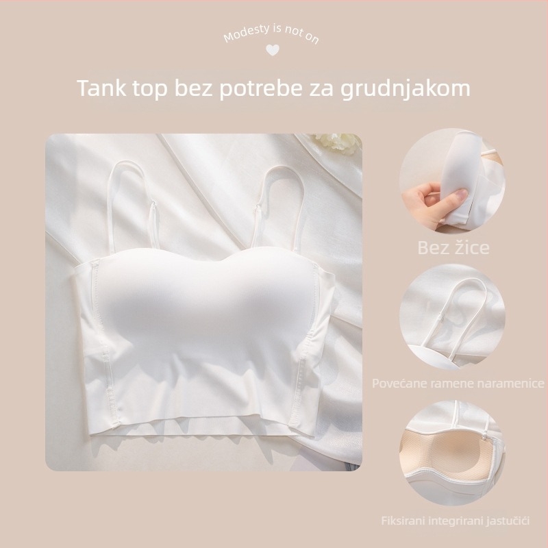 Damska potkošulja s vestnim stilom i odvojivim dvostrukim trakama; 3/4 šalica; tanke oblikovane čašice; prozračan; oblikovanje leđa