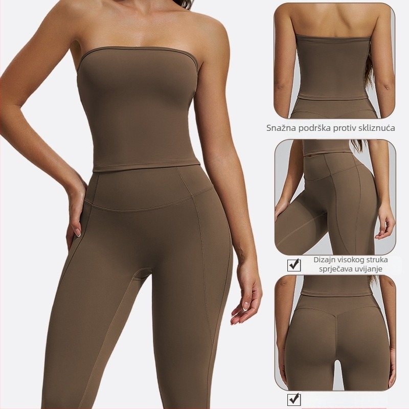 Ženski bešavni fitness yoga set — bez rukava gornji dio i hlače, najlon/spandeks 78/22, donji dio: tajice, jesen 2025