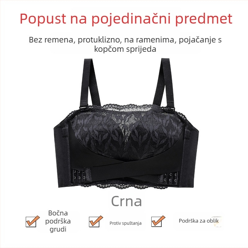 Sutien bez naramenica za oblikovanje, s odvojivim dvostrukim naramenicama, tankim oblikovanim košaricama, stražnji zatvarač s četiri reda kukica