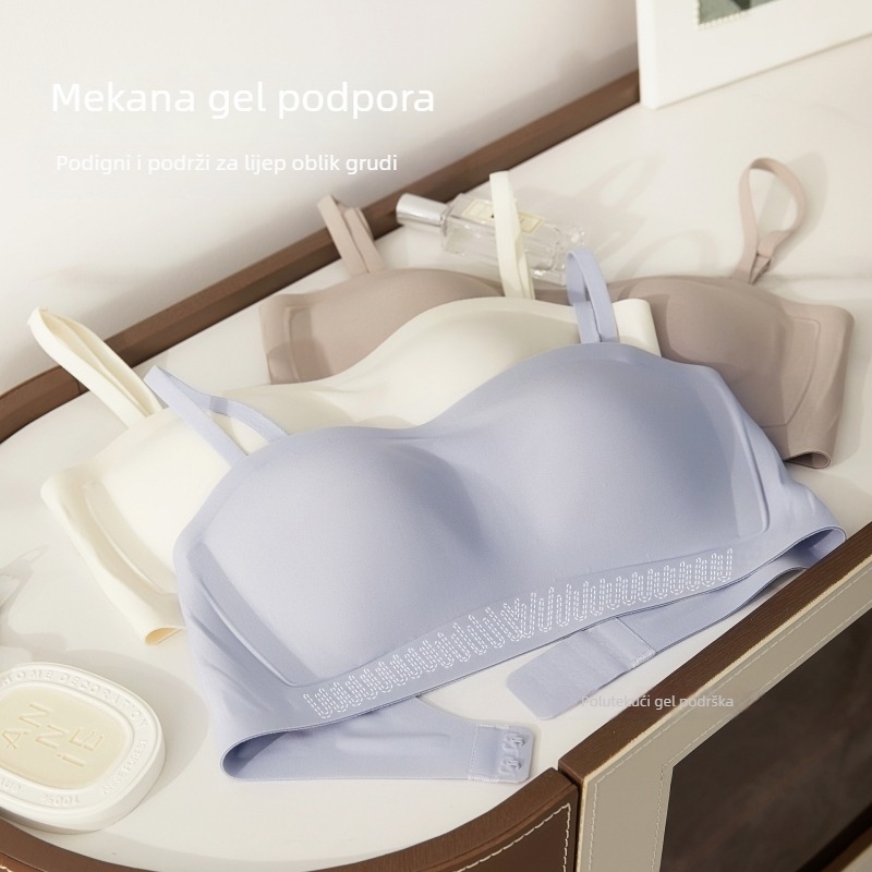 Bezšivna grudnjica s gel-trakom, nježna potpora, prozračne najlonske košarice, odvojive naramenice, U-oblik leđa, bandeau bez naramenica, vizualno smanjuje veliki prsni koš