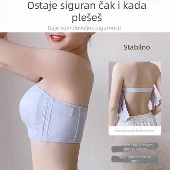 Bezrameni grudnjak tube-top za velike grudi, pamuk, tanke oblikovane košarice, odvojive dvostruke naramenice, stražnje četiri reda kopči, prozračan
