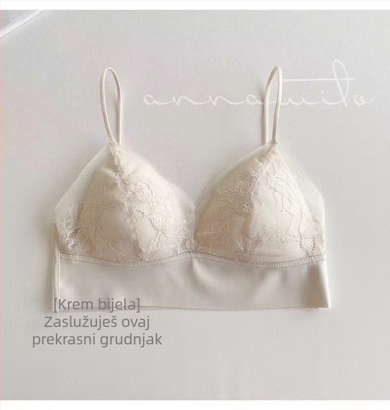 Sutena s mrežastom čipkom, bežični, bez šavova, košarica 3/4, ultra-tanki oblikovani košar, fiksne dvostruke naramenice