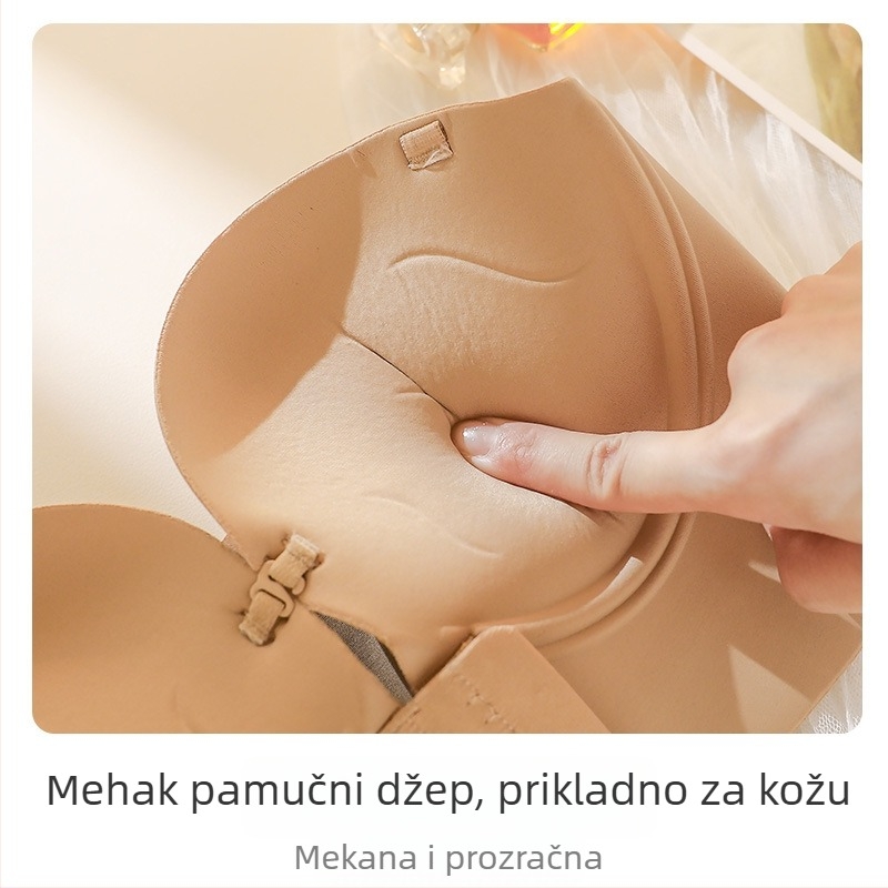 Nevidljivi grudnjak s prednjim kopčanjem; debeli oblikovani košarice 3/4; odvojive dvostruke naramenice; najlon tkanina