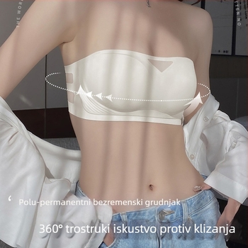 Bezramenični grudnjak, protivklizni, nevidljiv, tanke oblikovane košarice, najlon tkanina s podstavom od spandeksa