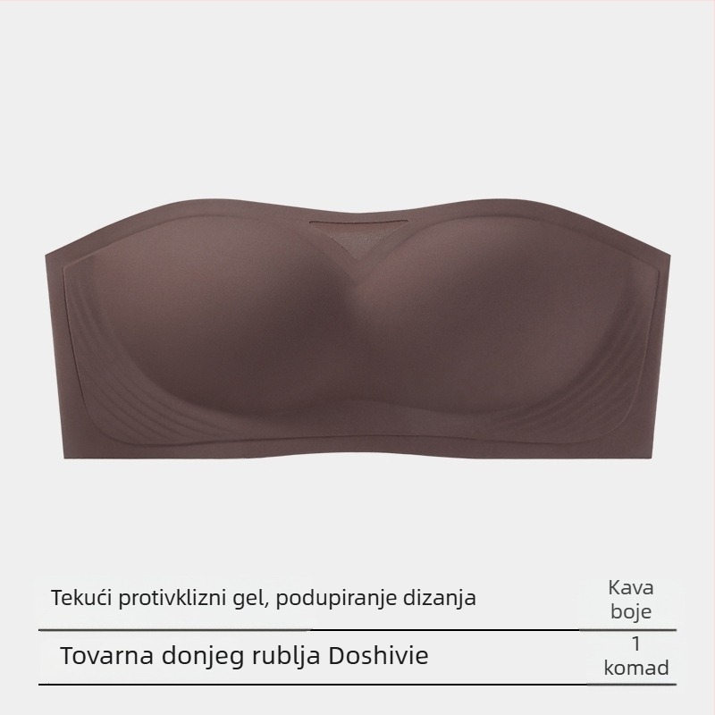 Bezramenični grudnjak, protivklizni, nevidljiv, tanke oblikovane košarice, najlon tkanina s podstavom od spandeksa