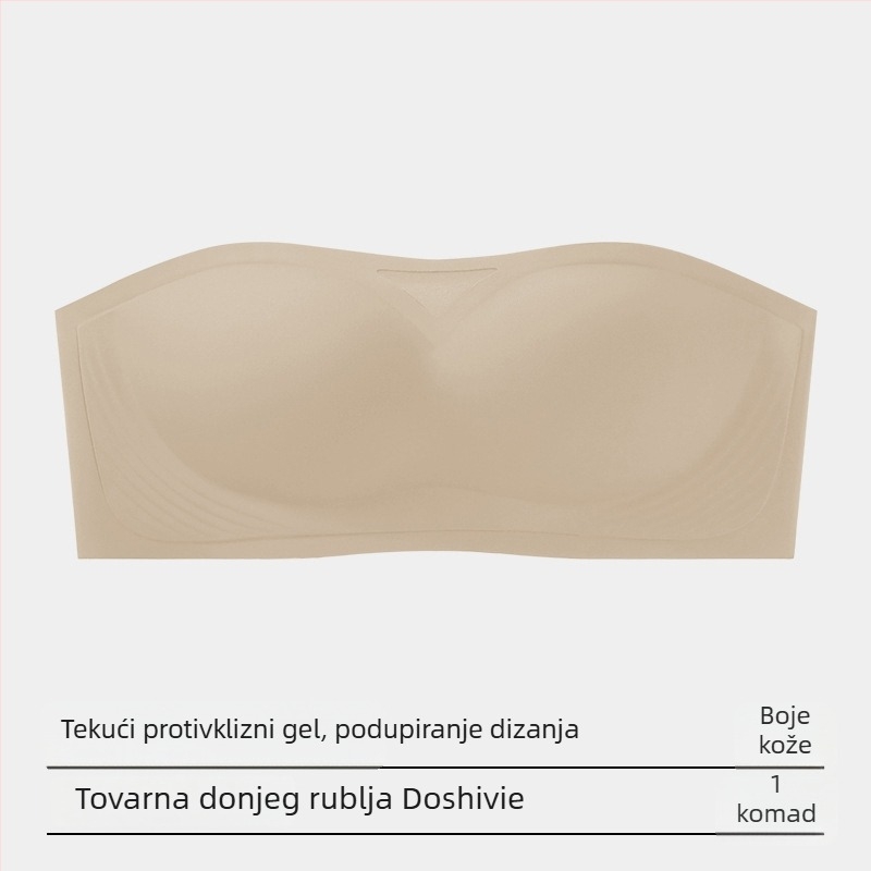 Bezramenični grudnjak, protivklizni, nevidljiv, tanke oblikovane košarice, najlon tkanina s podstavom od spandeksa