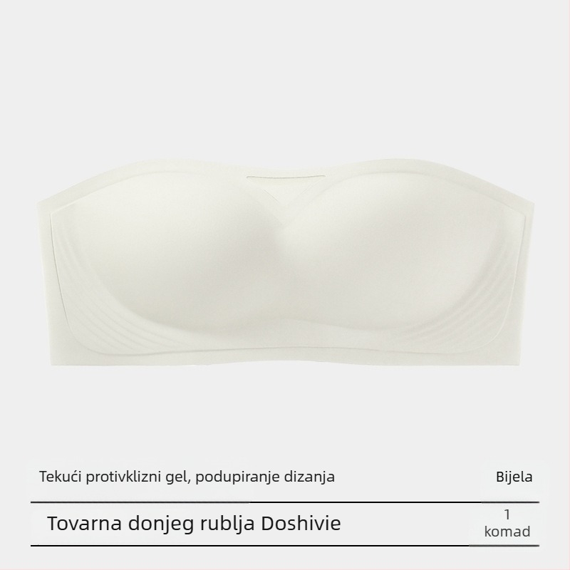 Bezramenični grudnjak, protivklizni, nevidljiv, tanke oblikovane košarice, najlon tkanina s podstavom od spandeksa