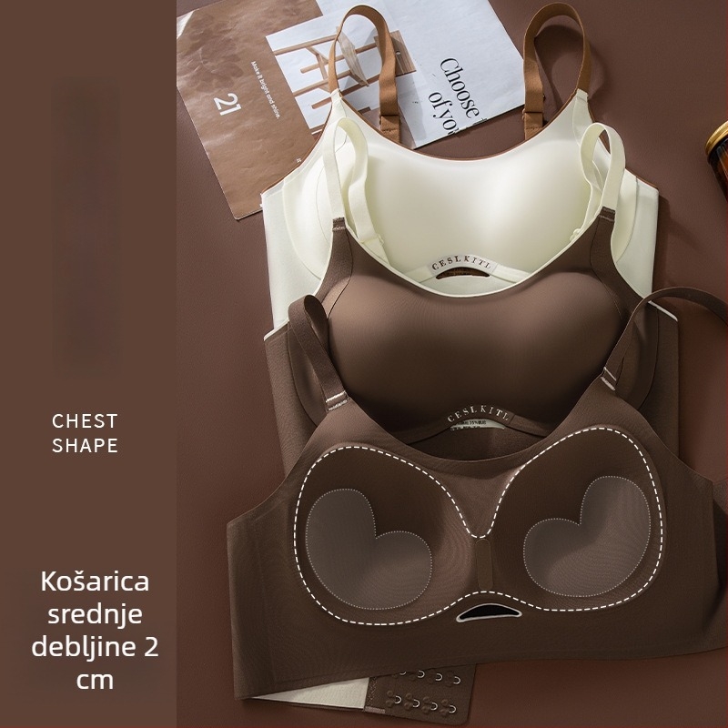 Bešavna grudnjica bez žice, s debelim košarom 3/4 za male grudi, oblikuje i pruža bočnu potporu