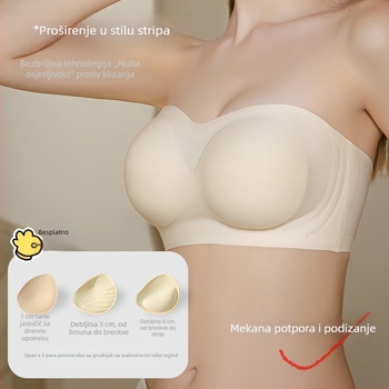 Lijep strapless grudnjak u stilu tube-top, anti-klizanje, push-up, 3/4 košarica, najlon
