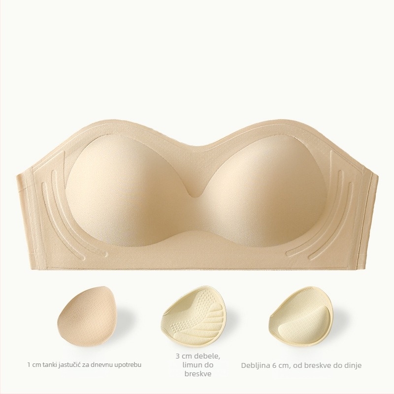 Lijep strapless grudnjak u stilu tube-top, anti-klizanje, push-up, 3/4 košarica, najlon