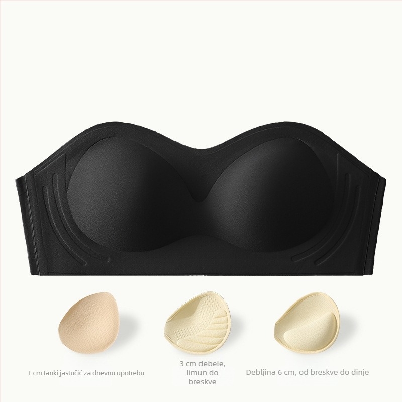 Lijep strapless grudnjak u stilu tube-top, anti-klizanje, push-up, 3/4 košarica, najlon