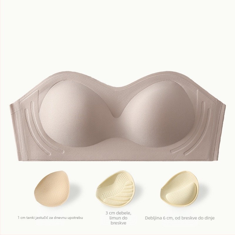 Lijep strapless grudnjak u stilu tube-top, anti-klizanje, push-up, 3/4 košarica, najlon