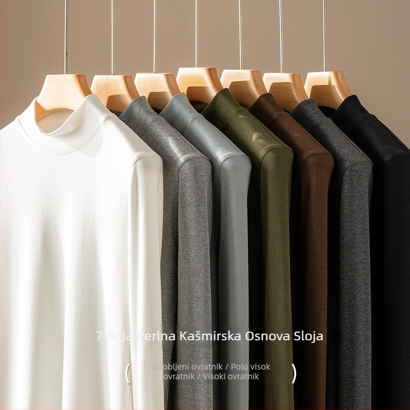 Ženski pulover s poluvisokim ovratnikom, dugi rukavi, kašmirsko-pamukova smjesa s regeneriranom celulozom i bisernim prahom, jesen 2024