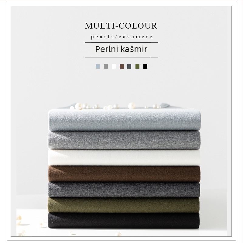 Ženski pulover s poluvisokim ovratnikom, dugi rukavi, kašmirsko-pamukova smjesa s regeneriranom celulozom i bisernim prahom, jesen 2024