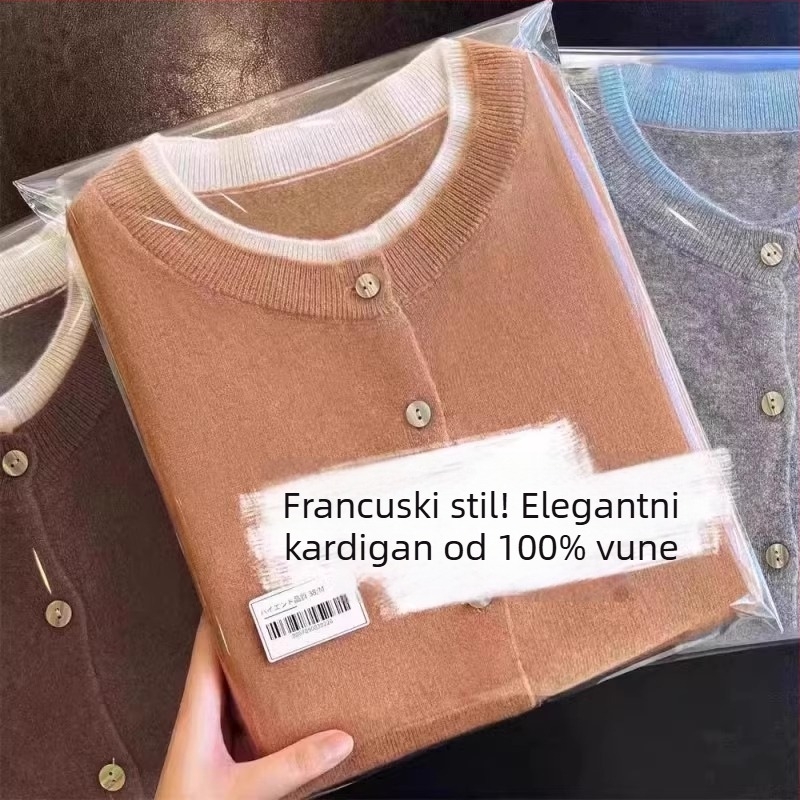 Ženski kardigan od australske vune, okrugli ovratnik, lažni dvodijelni izgled, blok boja, korejski stil