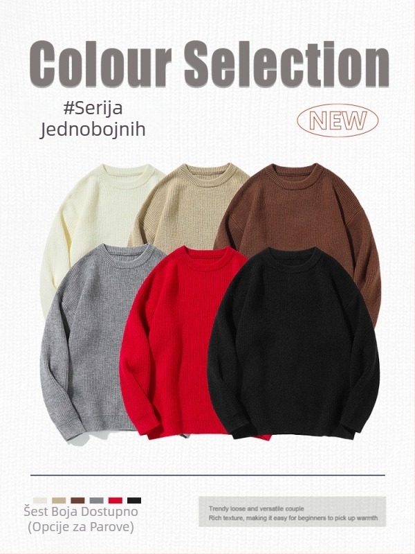 Jianheng unisex jednobojni pleteni džemper s okruglim izrezom, opuštenog kroja, japanski nadahnut stil, za jesen i zimu.