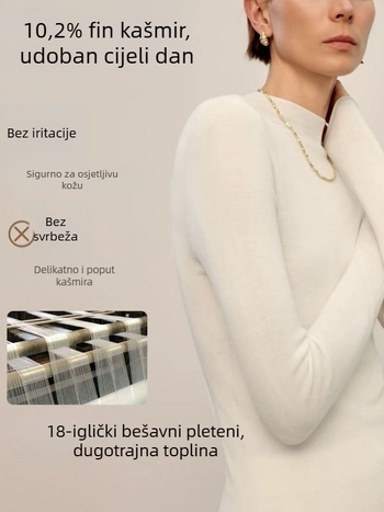 Vuneni pulover s kapuljačom, poluturtnog ovratnika, dugi rukavi, uzorak u boji, normalna duljina