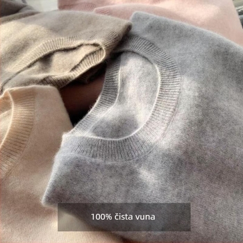 Ženski pleteni džemper od 100% vune, jednobojna boja, ležernog kroja, okrugli izrez