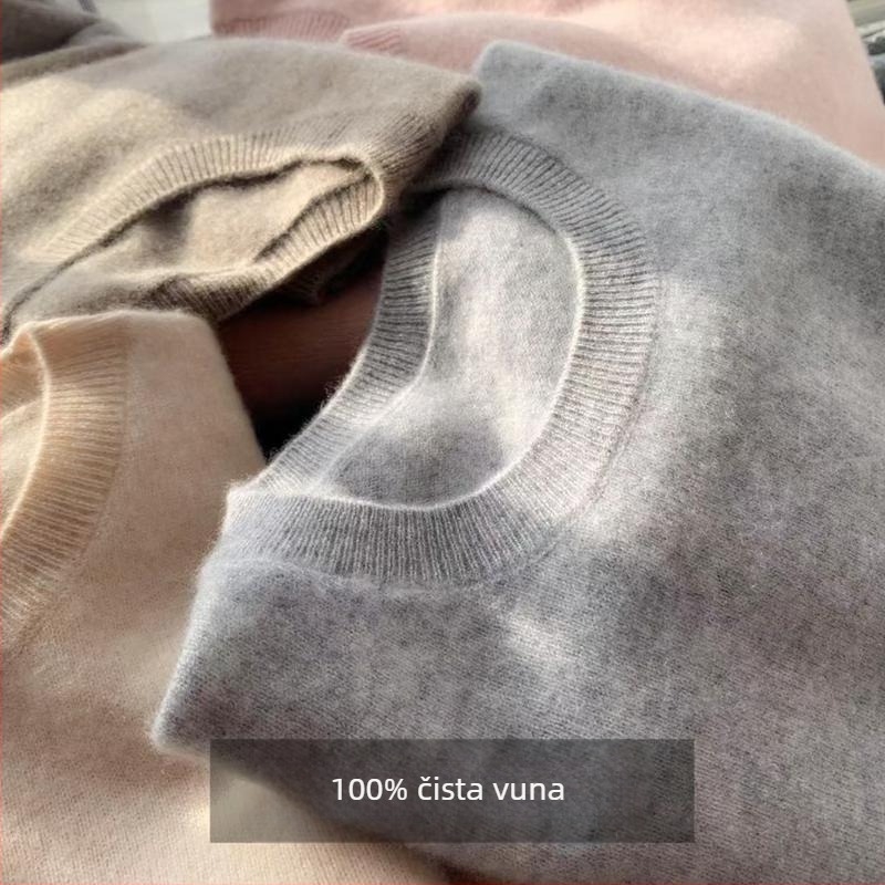 Ženski pleteni džemper od 100% vune, jednobojna boja, ležernog kroja, okrugli izrez