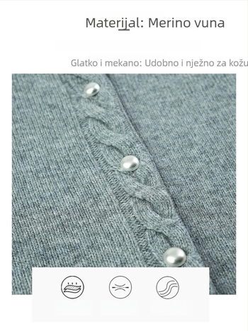 LABULL Ženski vuneni kardigan s blokovima boja, okrugli izrez, gusta pletenina, 95% vuna, elegantan stil za proljeće i jesen