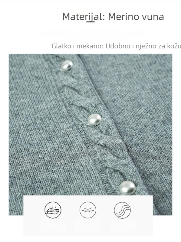 LABULL Ženski vuneni kardigan s blokovima boja, okrugli izrez, gusta pletenina, 95% vuna, elegantan stil za proljeće i jesen