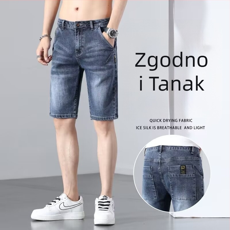 Muške traper šorce ravnog kroja, lagani Modal materijal, srednji pojas, zip i kopča, ručno oslikan dizajn