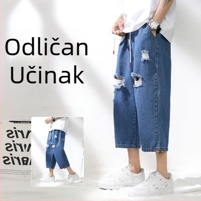 Muške cropped traperice, srednja struka, ravni kroj, 70% pamuk