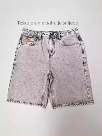 Muške traper šorceve, opuštena ravna silueta, duljina od pet bodova, pamuk, Hip-Hop stil, ljeto 2024