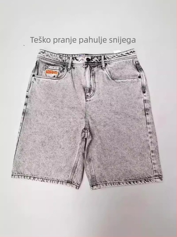 Muške traper šorceve, opuštena ravna silueta, duljina od pet bodova, pamuk, Hip-Hop stil, ljeto 2024