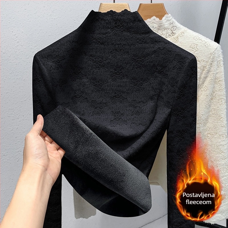 Ženski bazni top s visokim ovratnikom, najlon– elastan mješavina, uski kroj, dugi rukavi, elegantan gradski stil
