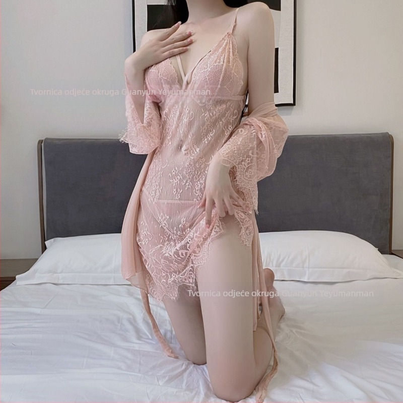 Dva dijela čipkasti noćni set s izrezima – ultra-tanki materijal s elastanom, ljeto 2022, glavni materijal 50–70%