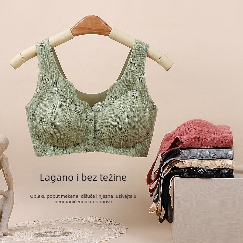 Grudnjak za dojenje s prednjim kopčanjem, bežični, čipkan, pune čašice s pjenastom umetkom, najlon
